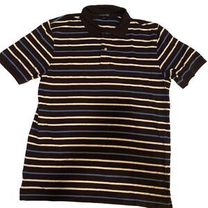 Lands End Navy White and Blue Striped Short Sleeve‎ Polo Sz L